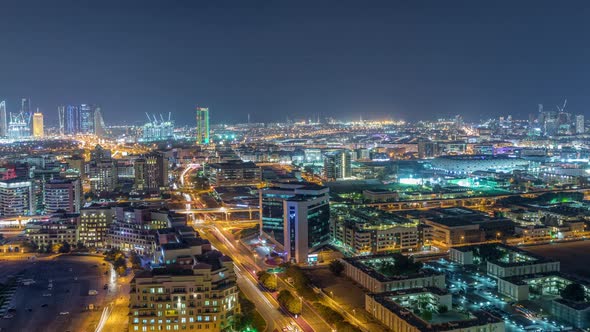 View of New Modern Buildings in Luxury Dubai City United Arab Emirates Timelapse Aerial