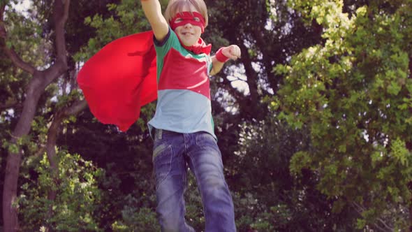 Boy Pretending to be Superhero