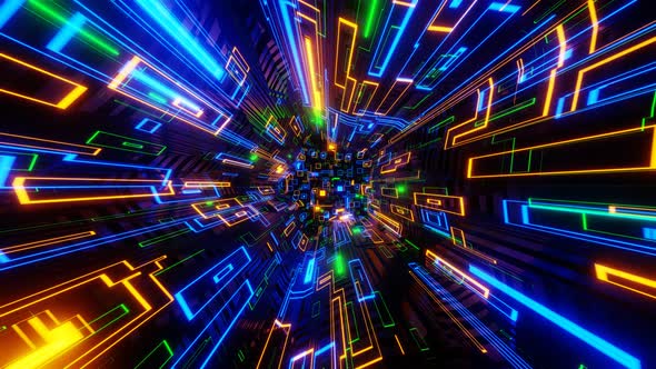 4K loop 3D animation. Abstract neon lines move in space. Futuristic background. Neon traffic