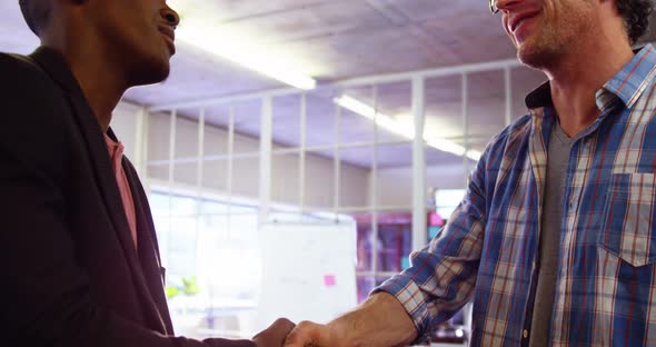 Male business executives shaking hands