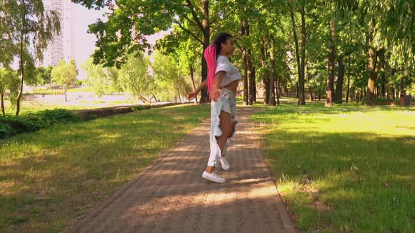 Joyful Student Walking Outdoors