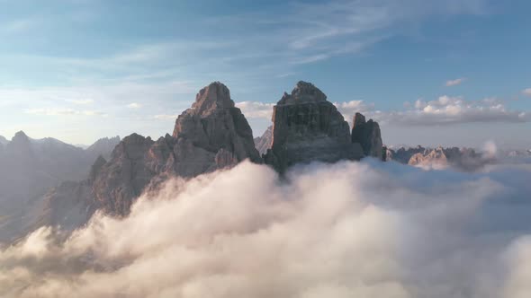 Aerial Fly Above Tre Cime Di Lavaredo Mountain Dolomites Italy