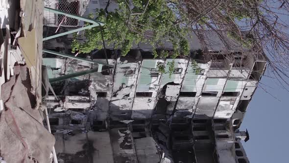 Vertical Video of a House Destroyed By the War in Ukraine