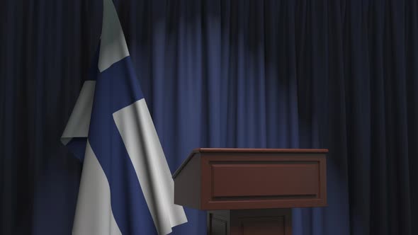 National Flag of Finland and Speaker Podium Tribune alt