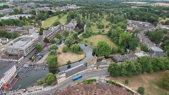 Coe Fen Cambridge City England drone aerial view