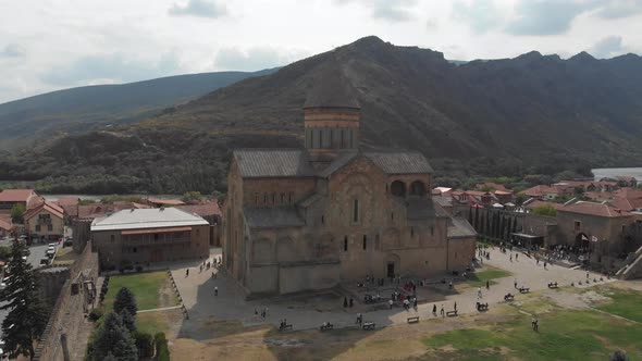 Aerial view of Svetitskhoveli Cathedral in Mtskheta, Georgia