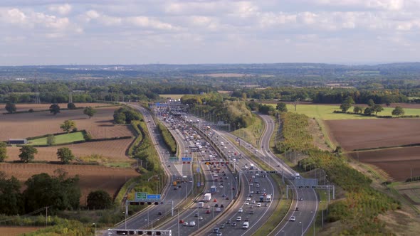 Vehicles Using a Motorway in Britain Aerial View
