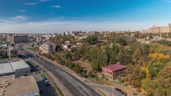 Traffic on the Streets of the City Aerial Timelapse in Kharkov Ukraine