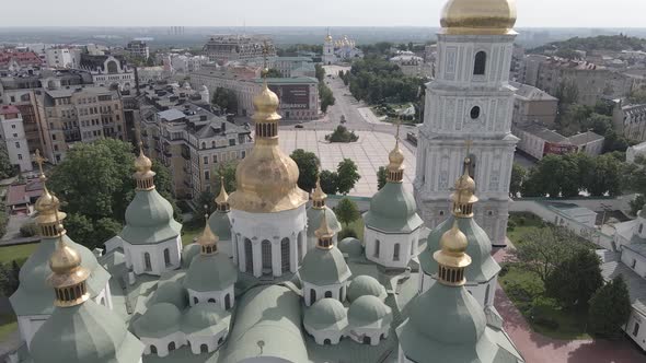 Kyiv. Ukraine: Saint Sophia's Cathedral in Kyiv. Aerial View, Flat, Gray