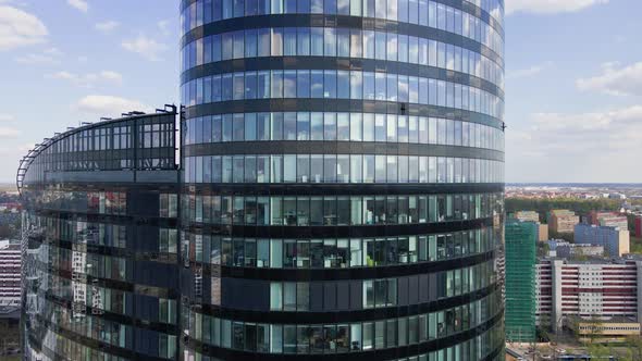 Aerial View of Modern Office Building with Big Windows