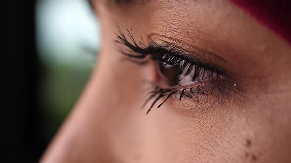 Close-up eye-portrait of beautiful young muslim woman