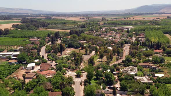 Aerial view of Beit Hillel, a cooperative agricultural community in Northern Israel, Aerial view.