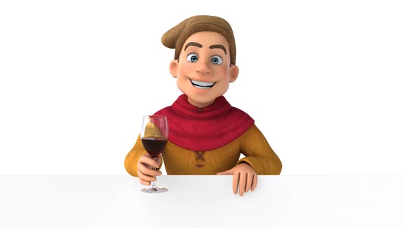 Fun 3D cartoon medieval man with a glass of wine