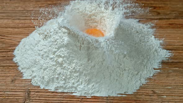 Super Slow Motion Shot of Falling Egg Into Flour at 1000Fps