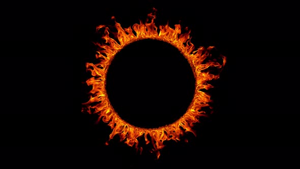 Fire Circle in Super Slow Motion Isolated on Black Background.