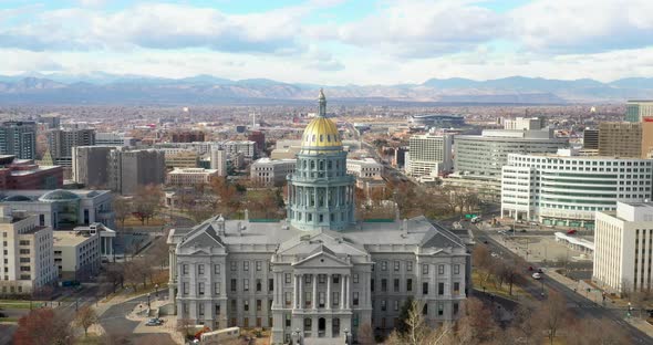 Colorado state capitol with droneing in.