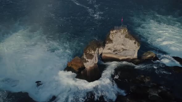 Flying Over The Rhine Falls In Switzerland Early In The Morning