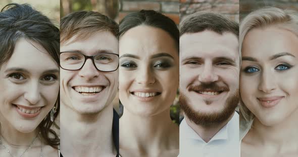 Collage Smiling Portrait of Beautiful Young People Looking at Camera