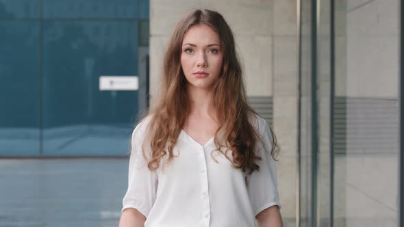 Sad Caucasian Millennial Woman Standing Outdoors Young Girl Upset Unemployed Worry Stressful Lady