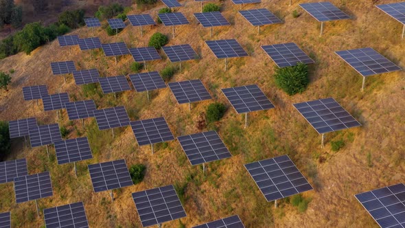 Aerial shot of a hillside in Southern California covered with solar panels