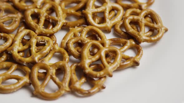 Rotating shot of Pretzels on a white plate