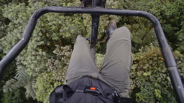 Pov view riding a Sky Bike above the cloud forest, Ecuador