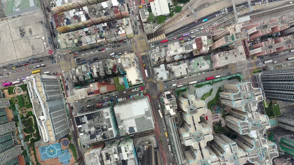 Drone fly over Hong Kong city