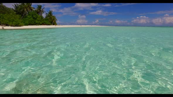 Aerial drone view panorama of perfect coast beach time by transparent sea with white sandy backgroun