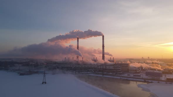 Plant pipes pollute sky atmosphere