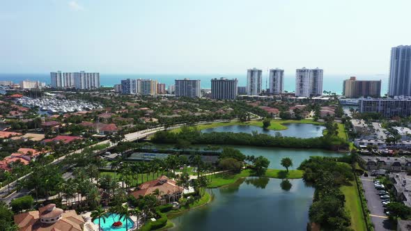 Aerial video Hallandale Beach Florida upscale neighborhoods housing communities