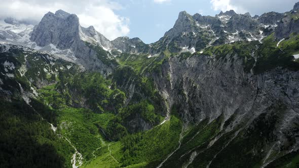 Aerial View of Dachstein Mountain Top Near Hinterer Gosausee Lake Upper Austria