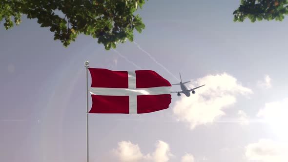 Sovereign Military Order of Malta Flag With Airplane And City -3D rendering 