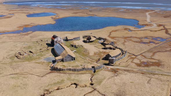 Drone Over Viking Village Film Set In Landscape Of Hofn