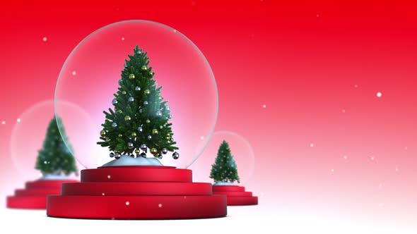 Christmas Snow Globe With Red Background Looped
