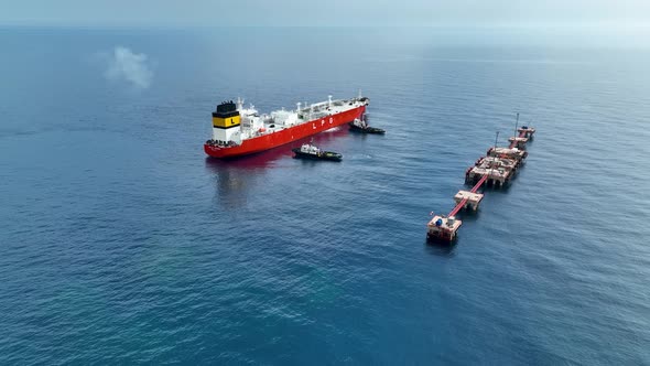 Gas tanker sails out to sea aerial view 4 K Turkey Alanya