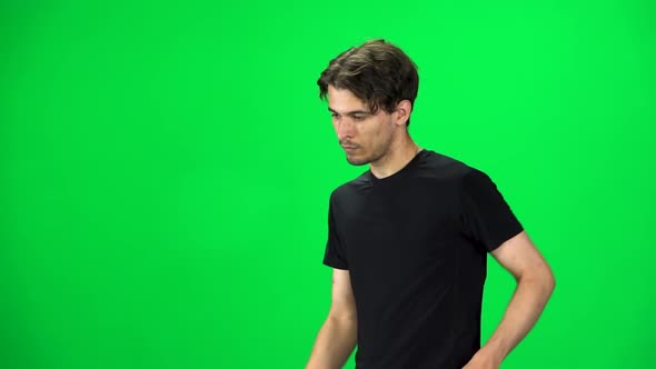 Brunette Man Goes Then Starts To Run, Chroma Key. Slow Motion