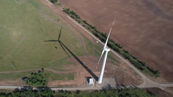 Aerial View of Wind Power Turbine is a Popular Sustainable Renewable Energy Source on Beautiful