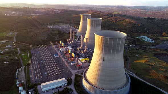 Combined Natural Gas Cycle Power Plant At Sunset