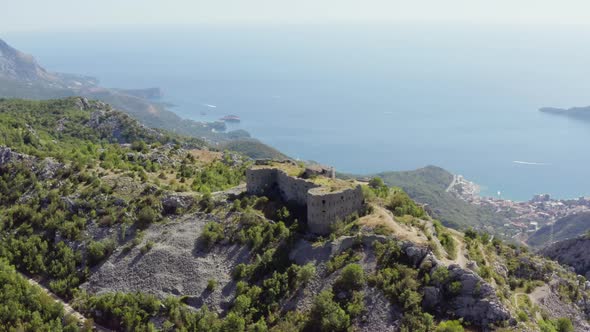 Aerial View of Medieval Fortress Fort Kosmac in Montenegro