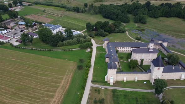 Pan Right Aerial View Of Dragomirna Monastery In Romania