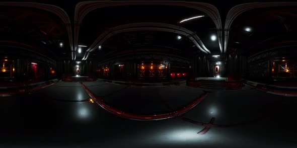 VR360 Futuristic Dark Data Center with Metal and Lights