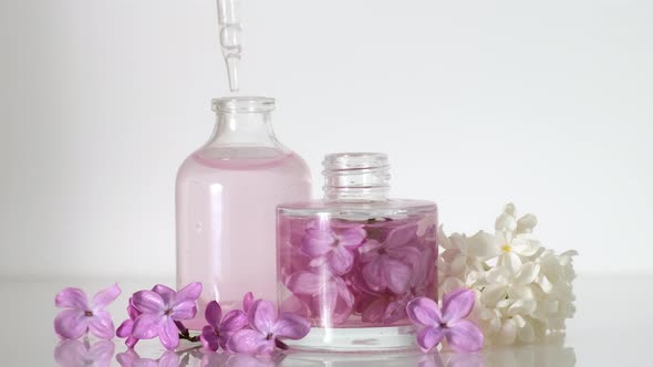 Production of perfumes in laboratory. Floral perfume with the scent of lilac