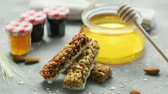 Cereal Bars and Honey in Arrangement