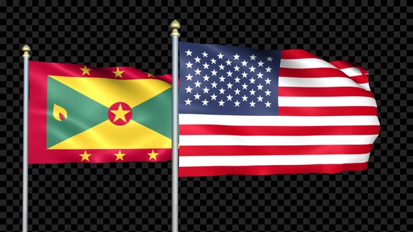 Grenada And United States Two Countries Flags Waving
