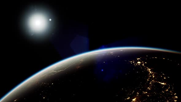 Space Sun and Planet Earth at Night