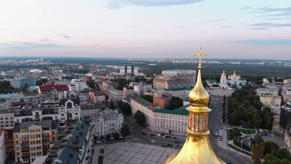 Aerial View of the Bell Tower and Saint Sophia's Cathedral at Dusk Kiev, Ukraine