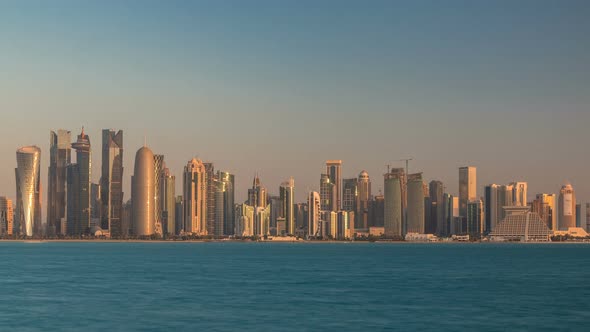 Skyline of Doha Timelapse in Qatar in the Very Early Morning