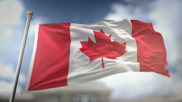 Canada Flag Waving Slow Motion Blue Sky Background Seamless Loop