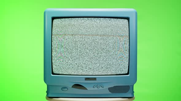 Old Television with Grey Interference Screen on Chroma Green Background