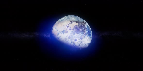 ISS in Virtual Reality 360 Degree Video. International Space Station Orbiting alt